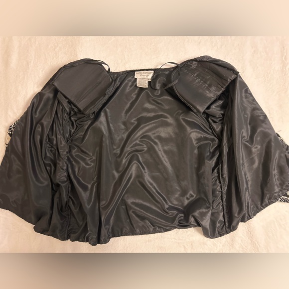 Beaded Blazer Crew Neck w Shoulder Pads Formal Black White Womens Size 2X Papel - Picture 10 of 11